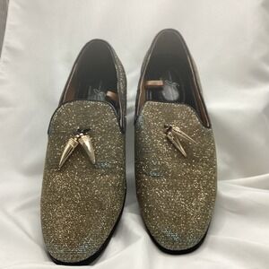 Giorgio Brutini Signature Men's Gold Glitter Loafers Spiked Toe Dress Shoes8med